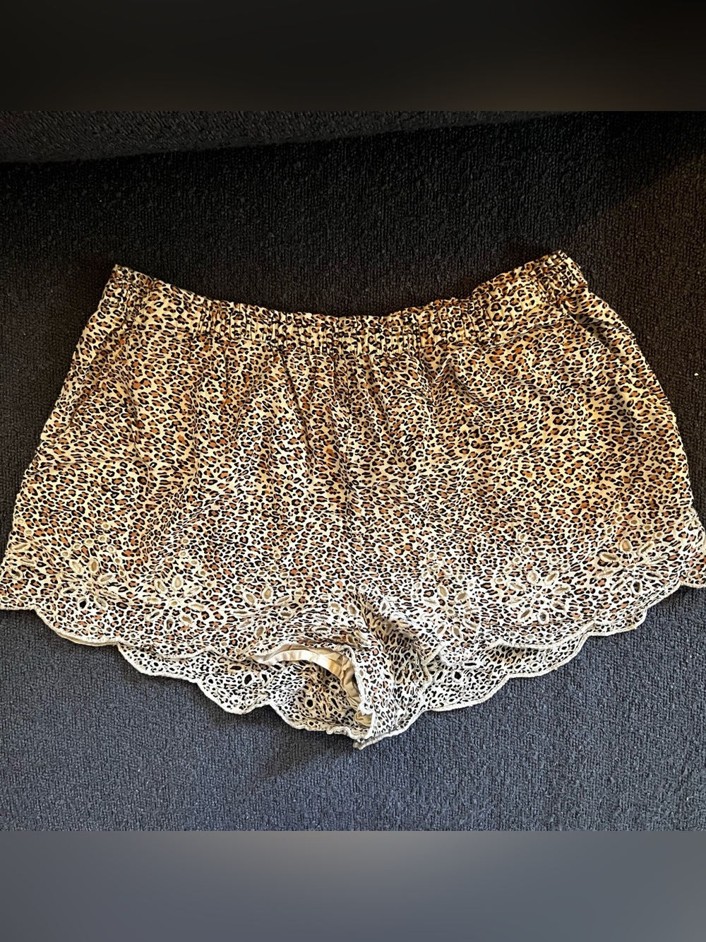American Eagle Outfitters Leopard-Print Lace-Trim Sleep Shorts - Beige/Brown